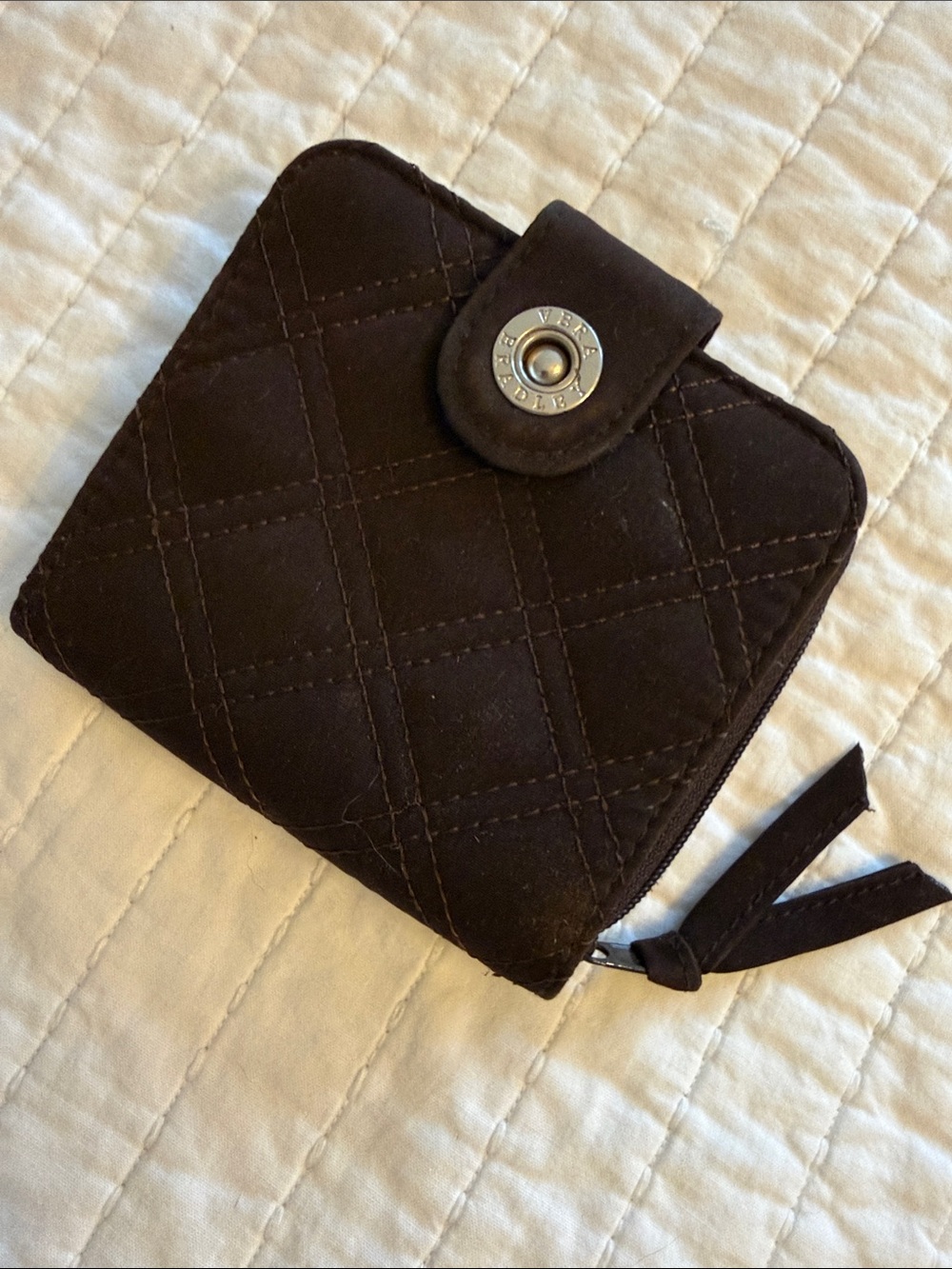 Vera Bradley Quilted Suede Zip Wallet - Dark Brown